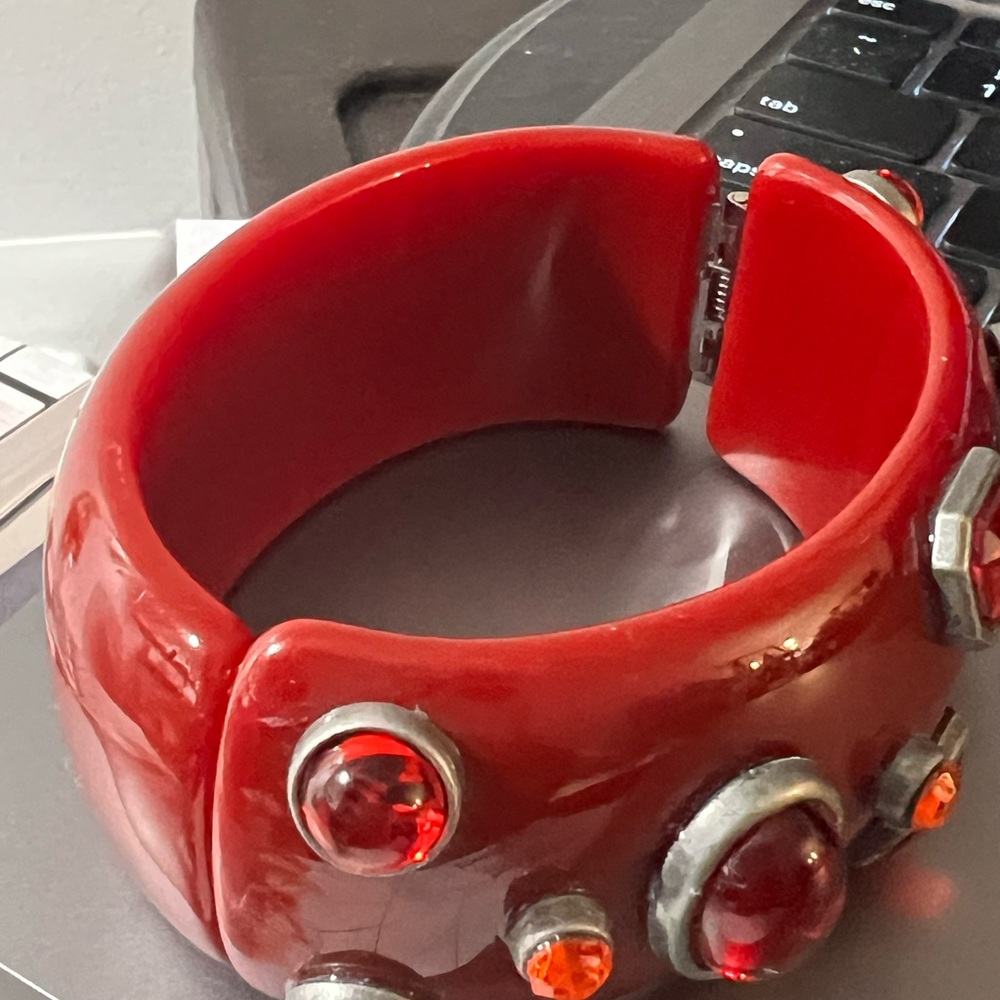 Rare Statement Bangle Clamper/Red Rhinestones - image 2